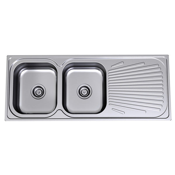 Clark Vital stainless steel double bowl kitchen sink with right-hand drainer and 1 taphole