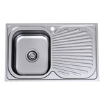 Clark Vital stainless steel single bowl kitchen sink with right-hand drainer and taphole, top view