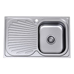 Clark Vital stainless steel single bowl inset kitchen sink with drainer, right-hand bowl and 1 taphole, top view