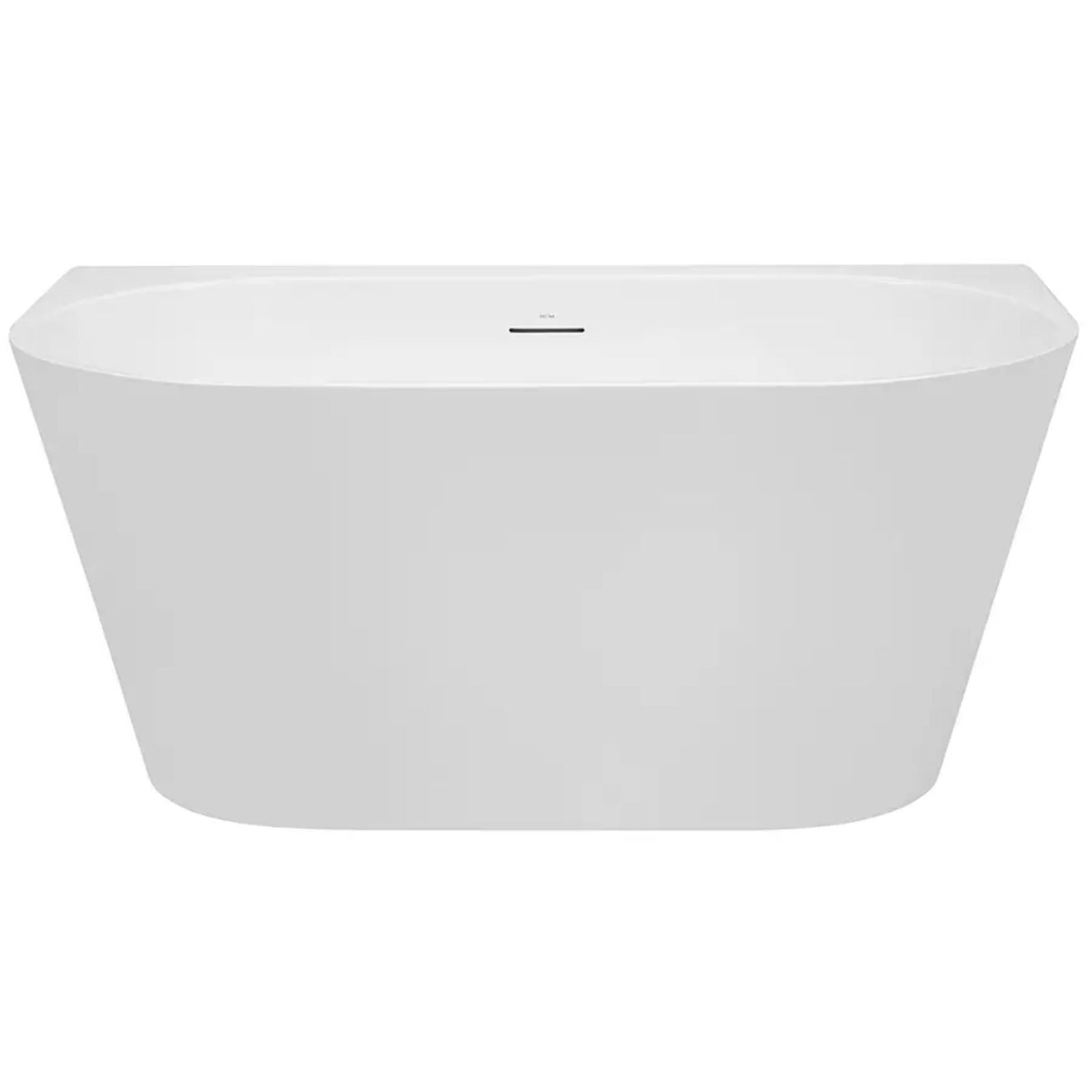Decina Alegra 1400 back-to-wall freestanding bath, white oval acrylic tub with integrated overflow and centre waste