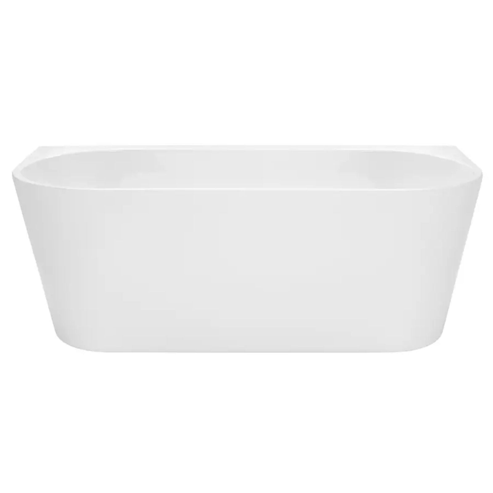 Decina Alegra white acrylic back-to-wall freestanding bath, oval front view on white background