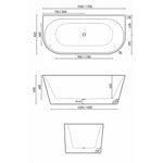 Decina Alegra back-to-wall freestanding bath technical drawing, top and side views with 1700mm dimensions in white line art