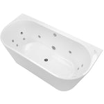 Decina Alegra white oval back-to-wall spa bath with chrome jets, centre waste and right-side touchpad control