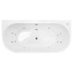 Decina Alegra white oval spa bath, top view, with chrome jets and centre waste