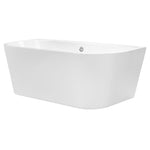 Decina Alegra white back-to-wall freestanding spa bath, oval 1500mm, with chrome jet visible