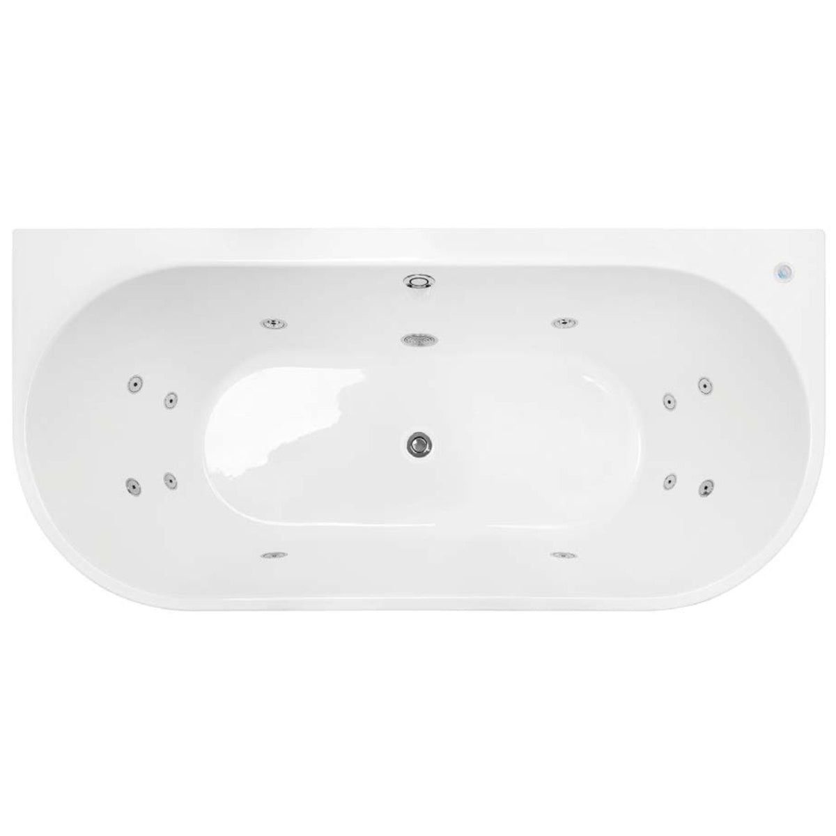 Decina Alegra Contour white back-to-wall spa bath, top view with centre waste and multiple jets