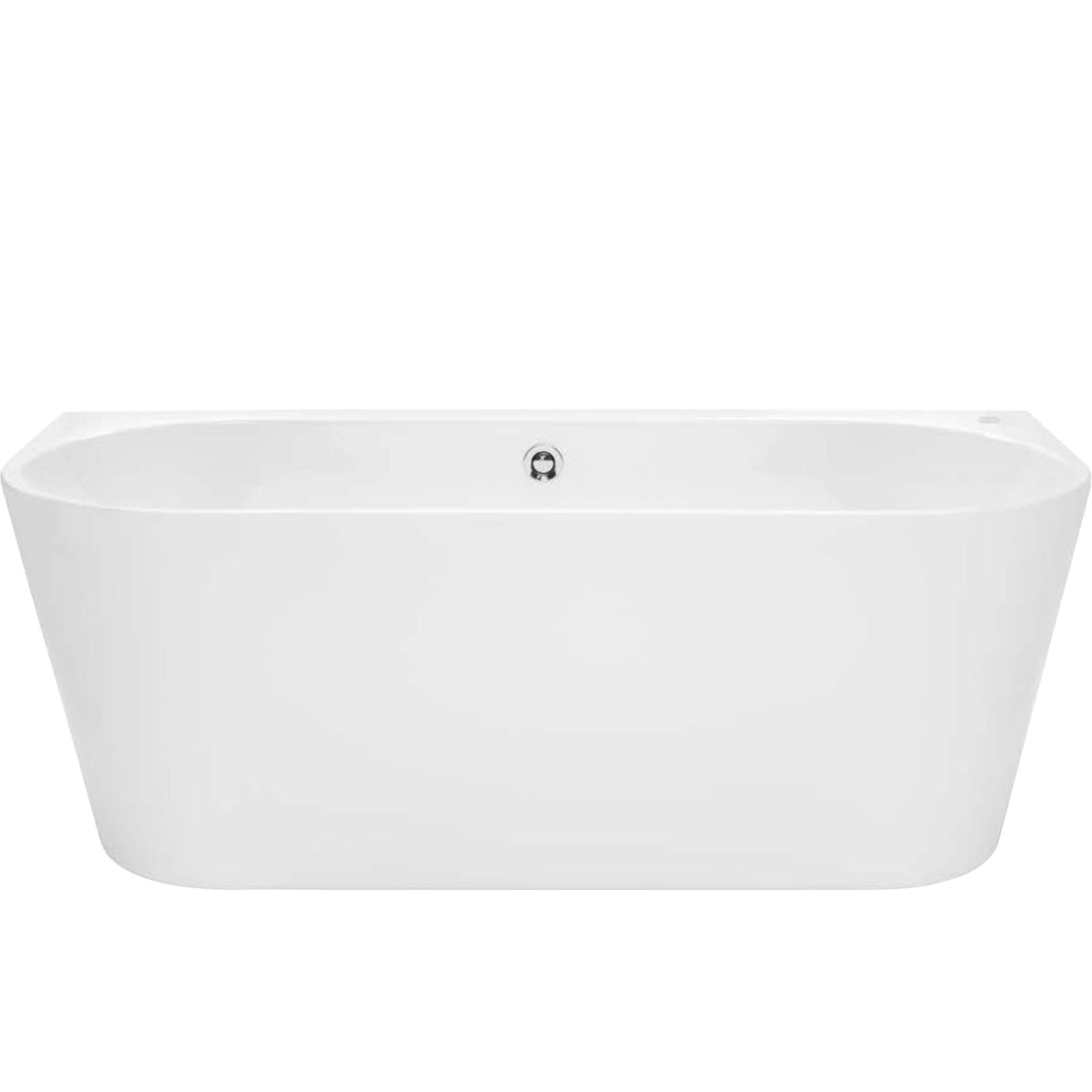 Decina Alegra white back-to-wall freestanding spa bath, front view with centre waste and oval shape