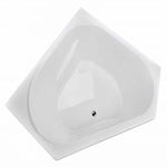 Decina Angelique white acrylic inset corner bath, angled top view, with moulded seat and chrome waste hole visible