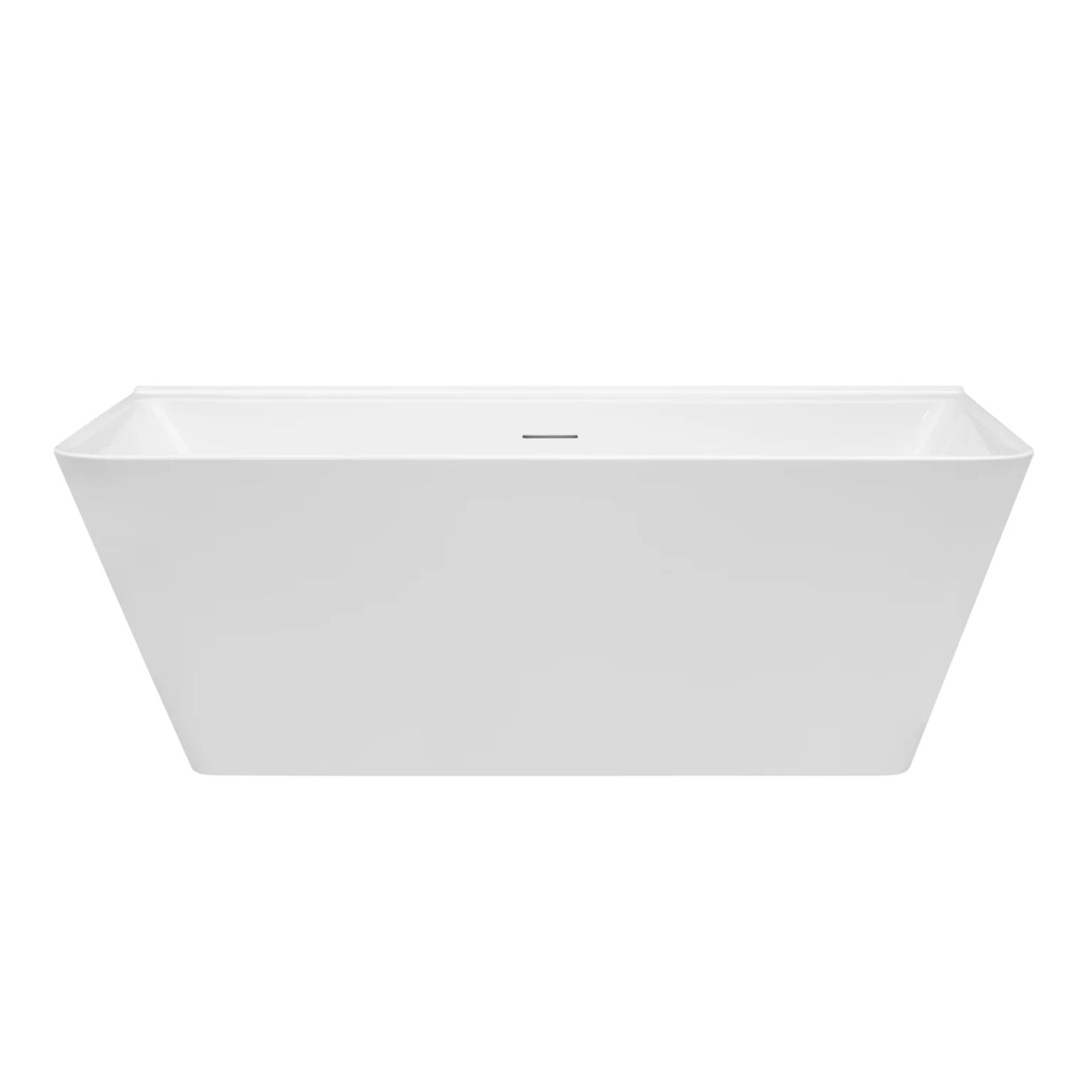 Decina Aria white back-to-wall freestanding bath with integrated overflow, rectangular front view