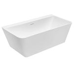 Decina Aria white back-to-wall freestanding bath with integrated overflow, angled view