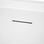 Close-up of white Decina Aria bath with integrated overflow slot and glossy acrylic finish