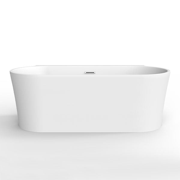 Decina Aurora matte white back to wall bath with overflow, oval front view on white background