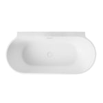 Decina Aurora back to wall bath, matte white oval bath with integrated overflow, top view