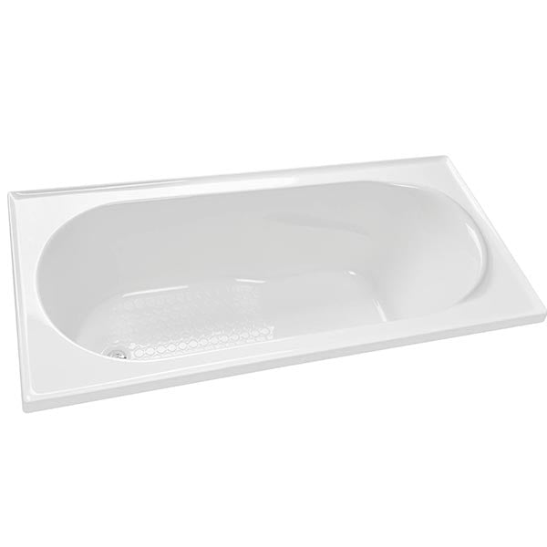 Decina Bambino white acrylic inset bath, oval shape, shown from above on a white background