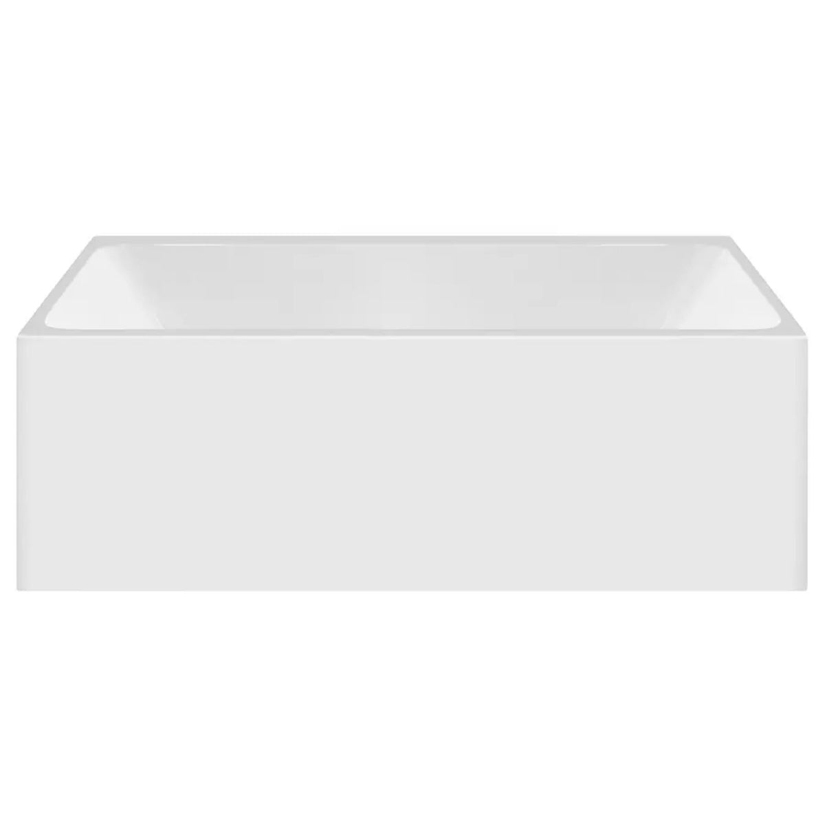 Decina Bianco white rectangular back-to-wall bath, front view, 1500mm freestanding acrylic tub