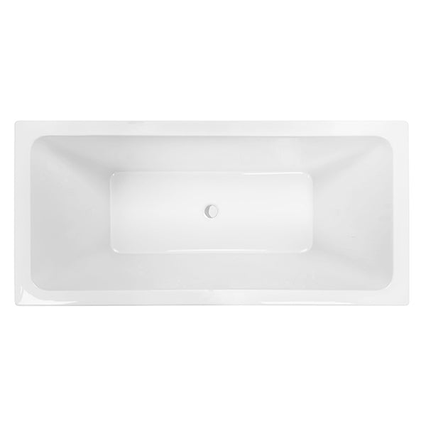 Decina Carina white acrylic island bath, top view with centre waste, rectangular freestanding-style design