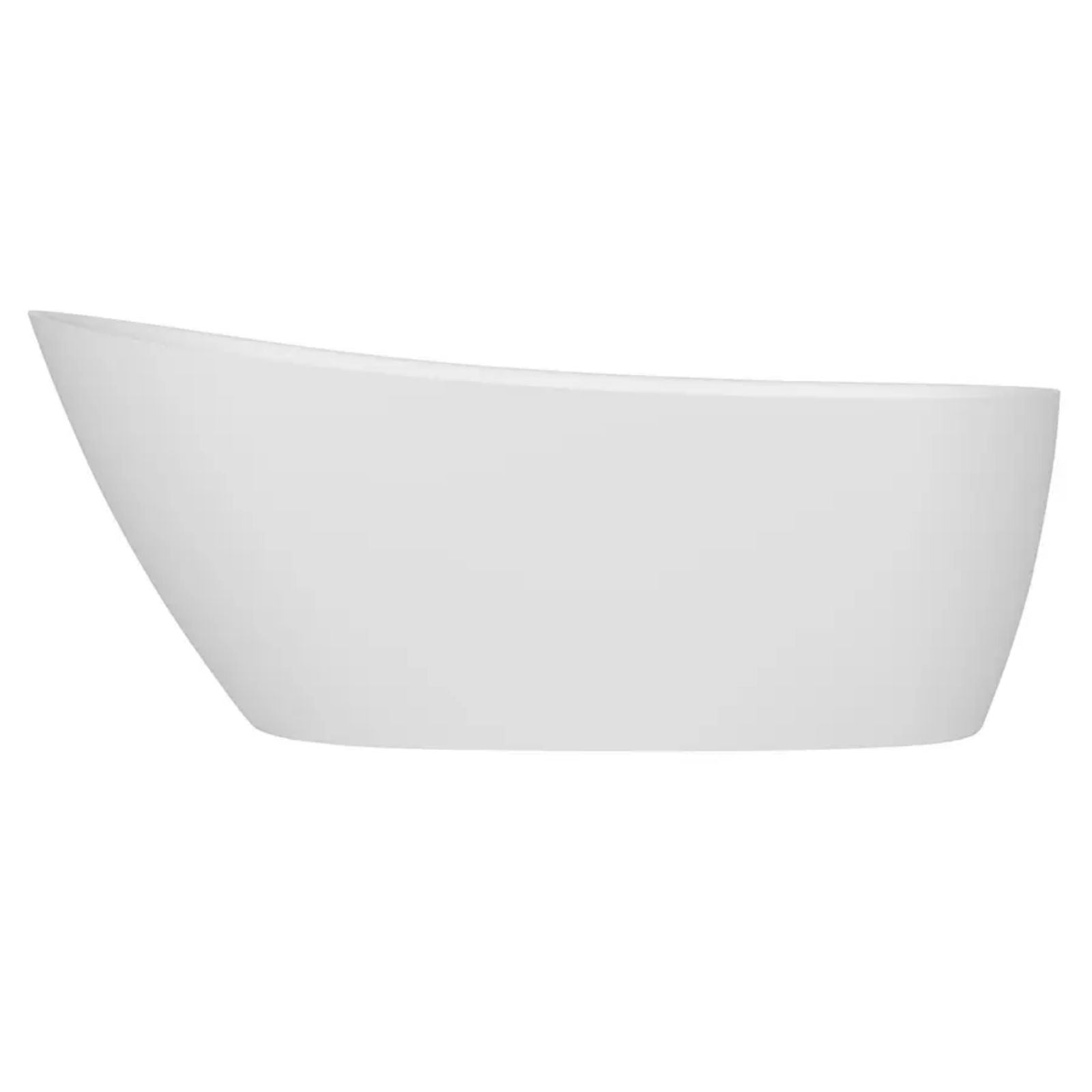Decina Caval 1680 freestanding bath, white oval acrylic tub, side view