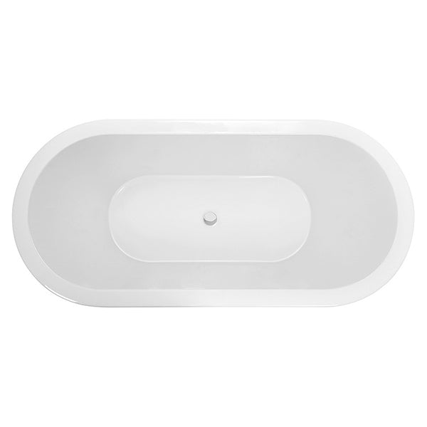 Decina Caval oval island bath in high gloss white, top view with centre waste hole