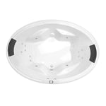 Decina Duo Contour white oval spa bath, top view, with jets, moulded armrests and black headrests