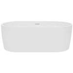Decina Elisi white freestanding oval bath with integrated overflow, shown front on against a white background