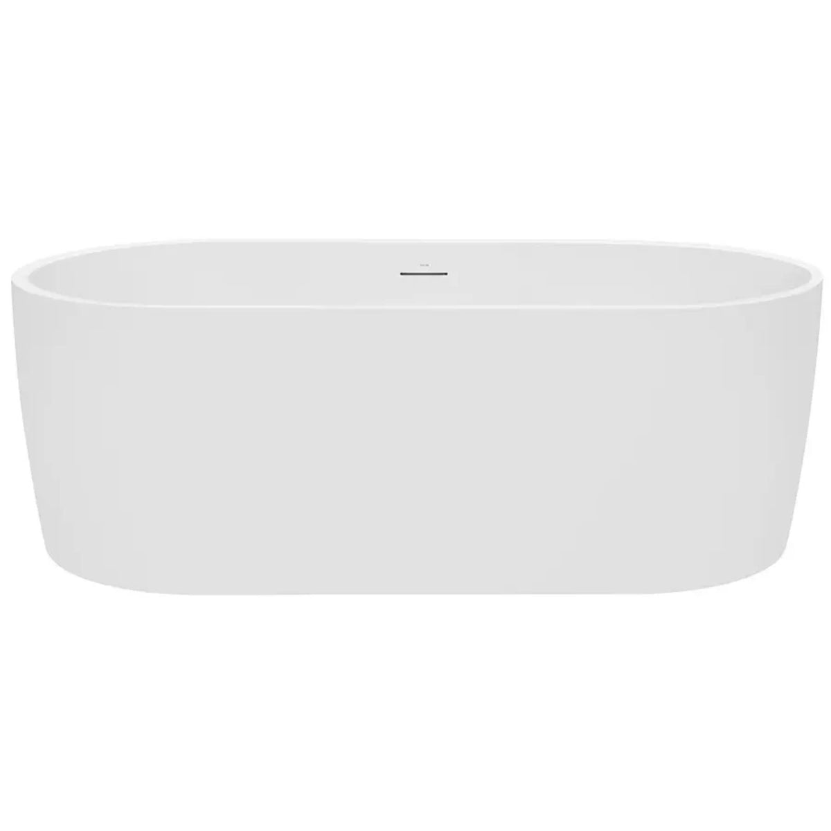 Decina Elisi white freestanding oval bath with integrated overflow, shown front on against a white background