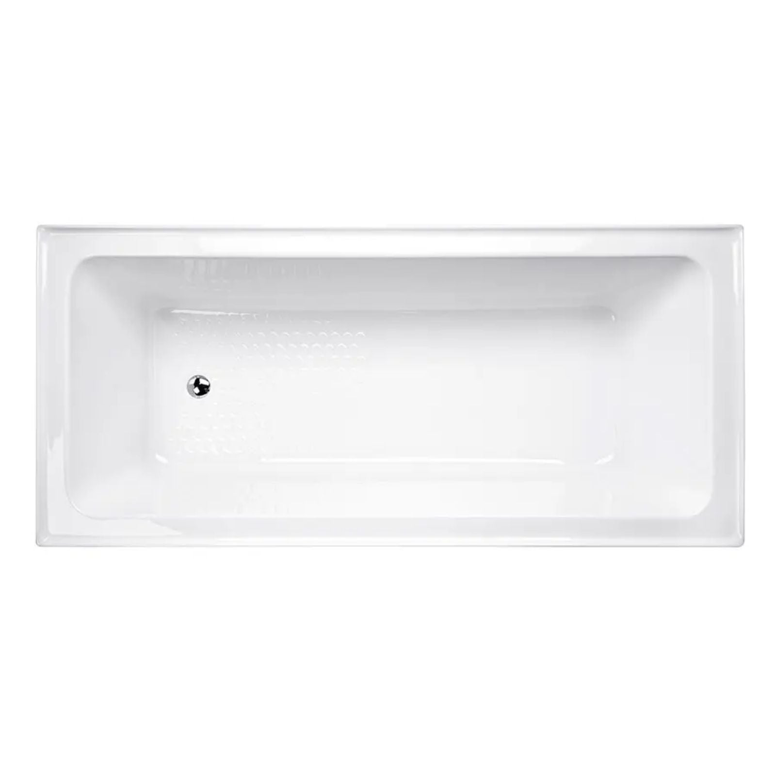 Decina Fabrino white rectangular inset bath with end waste and tile flange, shown from above on white background