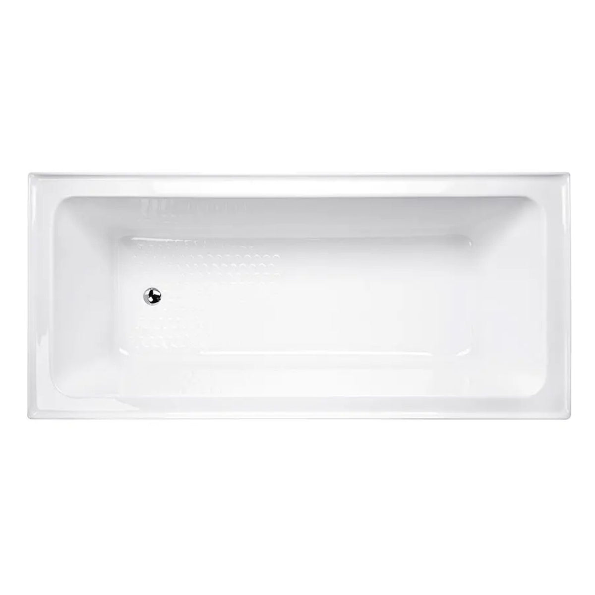 Decina Fabrino white rectangular inset bath with end waste and tile flange, shown from above on white background
