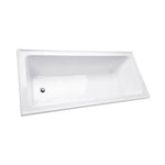 Decina Fabrino white inset bath with tile flange, rectangular shape and end waste, shown in angled view
