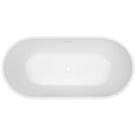 Top-down view of a white Decina Prezzo oval freestanding bath with integrated overflow and centre waste opening