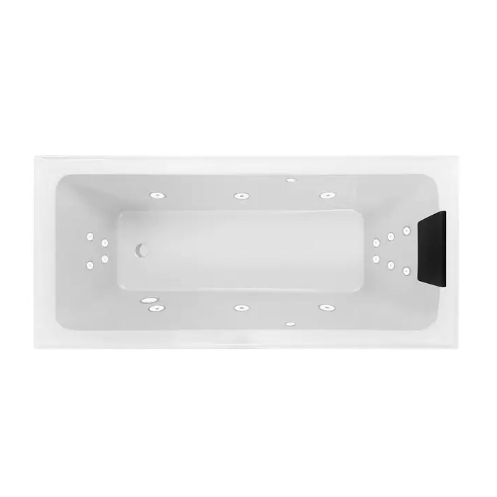 Decina Shenseki white rectangular inset spa bath with 16 jets and end waste, top view