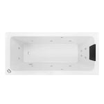 Decina Shenseki white rectangular spa bath, top view, with jets and black headrest end