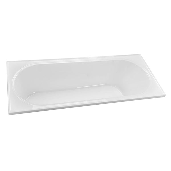 Decina Turin inset bath in white, rectangular bath with oval interior, shown in angled top view