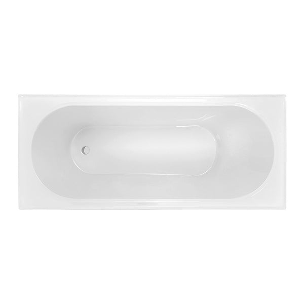 Decina Turin inset bath in white, top view of rectangular acrylic bath with oval interior and centre waste hole