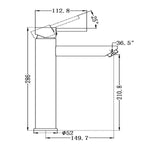 Nero Dolce tall basin mixer chrome technical drawing with dimensions and angled spout profile