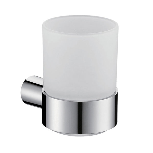 Fienza Empire polished chrome tumbler holder with frosted glass cup, wall-mounted bathroom accessory