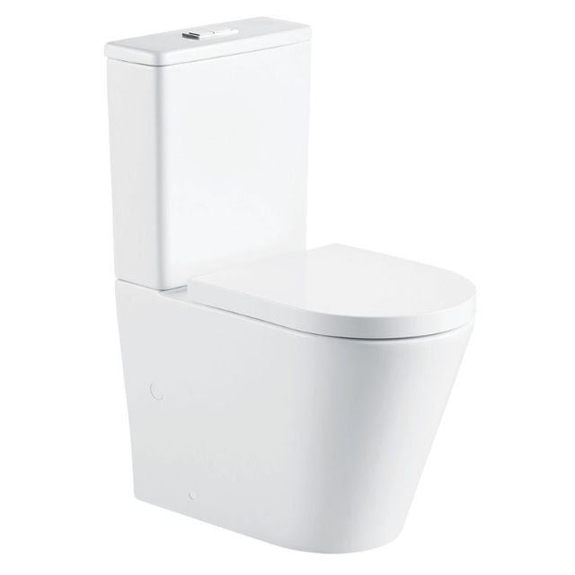 Fienza Aluca white back-to-wall toilet suite with concealed cistern and rounded pan, front view