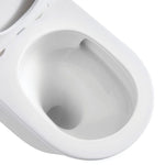Fienza Aluca gloss white toilet pan close-up with rimless bowl and slim seat opening