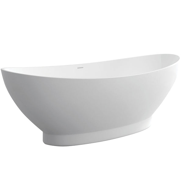 Fienza Antonia matte white stone freestanding bath, 1550mm, angled side view on white background
