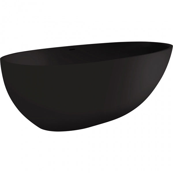 Fienza Bahama matte black stone freestanding bath, oval asymmetrical shape, side view
