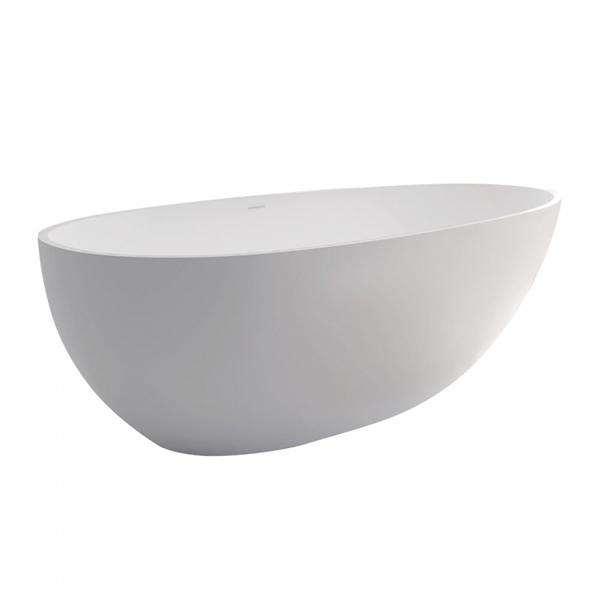 Fienza Bahama matte white stone freestanding bath, oval 1500mm, side view