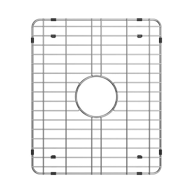 Fienza stainless steel double sink protector with centre drain hole, square rounded-corner grid, top view