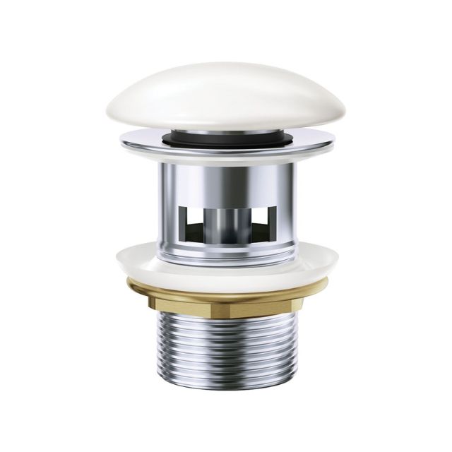 Fienza white ceramic dome basin pop-up waste, chrome and brass 32mm, front view