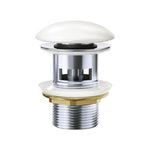 Fienza white ceramic dome basin pop-up waste, chrome and brass 32mm, front view