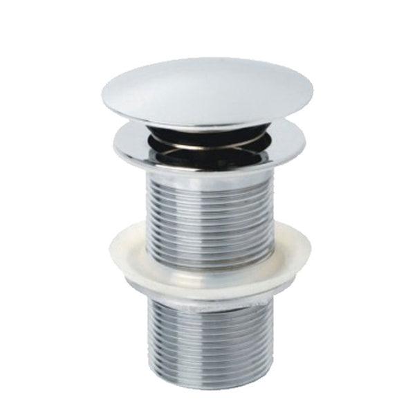 Fienza chrome dome basin pop-up waste, 32mm, with threaded brass body and white washer on white background