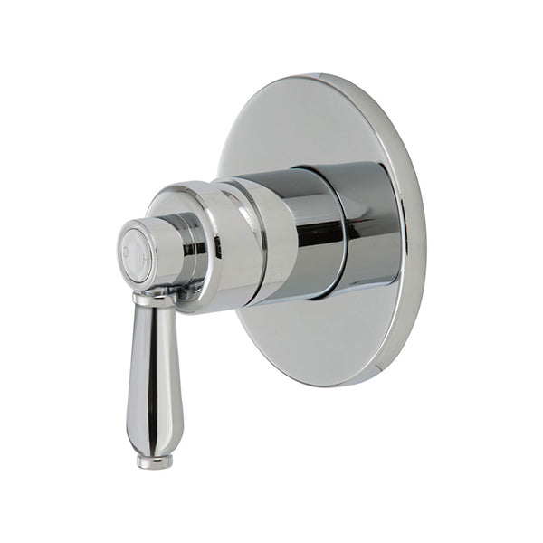 Fienza Eleanor chrome wall mixer tap with round plate and lever handle