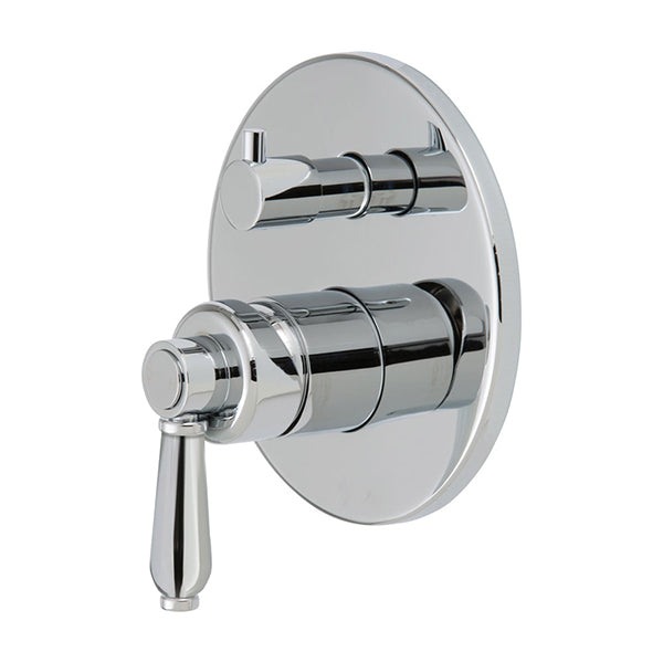 Fienza Eleanor chrome wall mixer diverter with oval plate and lever handle, shown front on white background