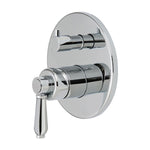Fienza Eleanor chrome wall mixer diverter with oval plate and lever handle, shown front on white background