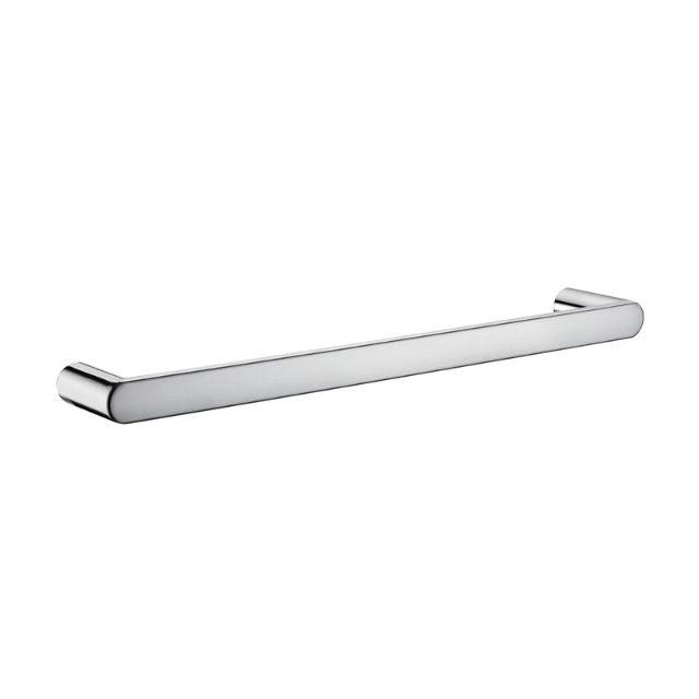 Fienza Empire chrome single towel rail, 610mm, with rounded wall brackets on a white background