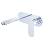 Fienza Empire chrome wall basin/bath mixer set with slim oval plate and lever handle