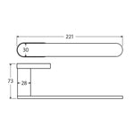 Technical drawing of Fienza Empire Slim hand towel holder in matte black, showing rounded bar dimensions and side profile with measurements